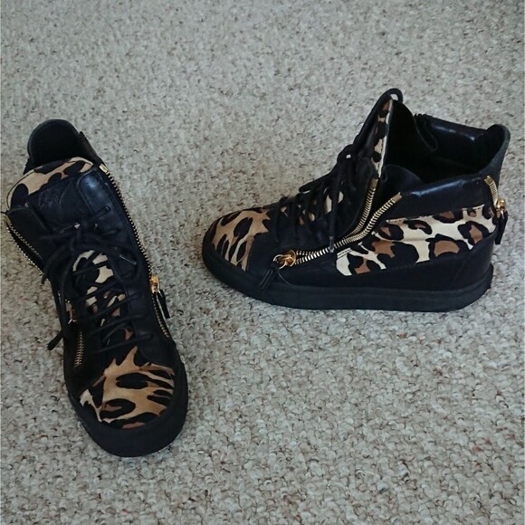 Giuseppe Zanotti Black Leopard Hi Top Sneakers size 37.5 - Picture 2 of 9